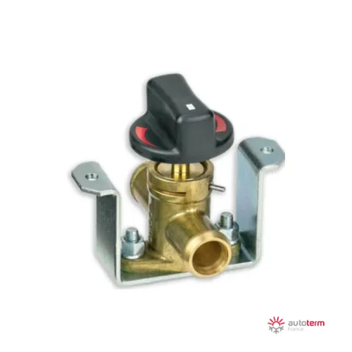 Vanne en laiton à bouton avec patte pour circuit d’eau glycolée, tuyau Ø int. 14 à 16 mm